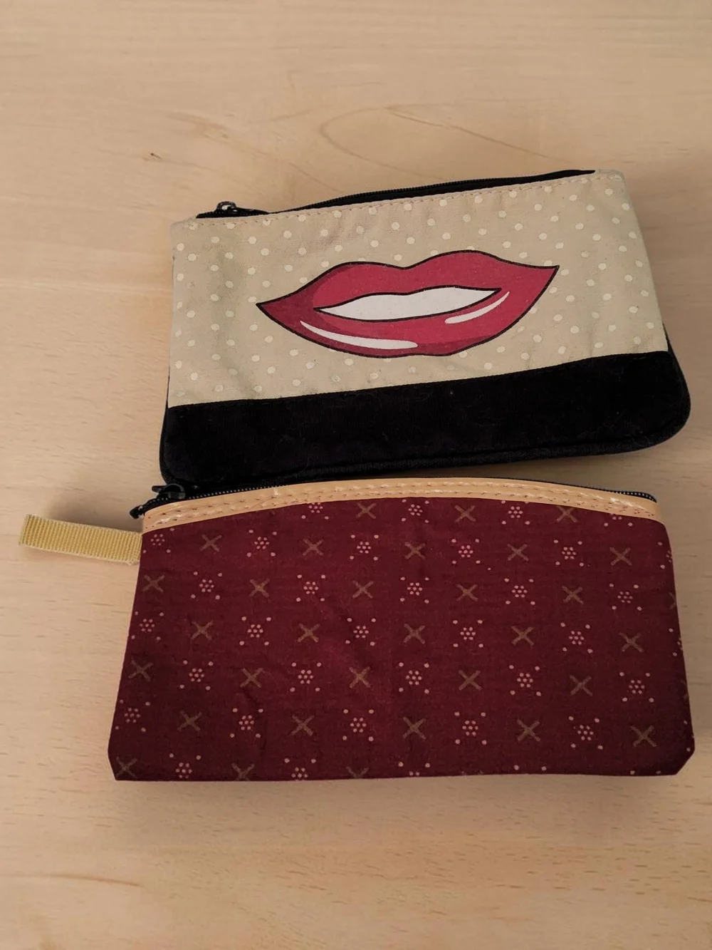 10 / $10 Canvas Zip Pouch Set - Beige & Maroon